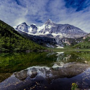 Forest Nature - Stunning snow-capped mountains reflected in a tr #7404451